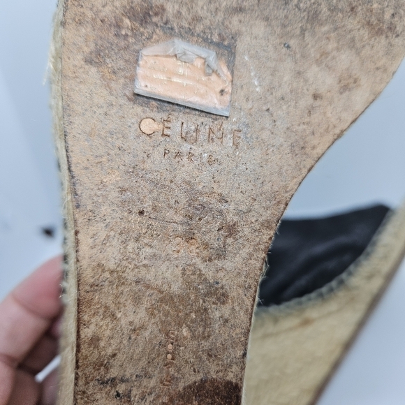 Celine Phoebe Philo black leather open toe espadrille wedge sandals EU 38 - Picture 13 of 16